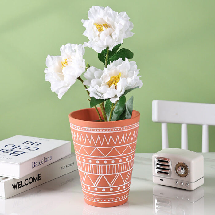 Brown And White Textured Plant Pot